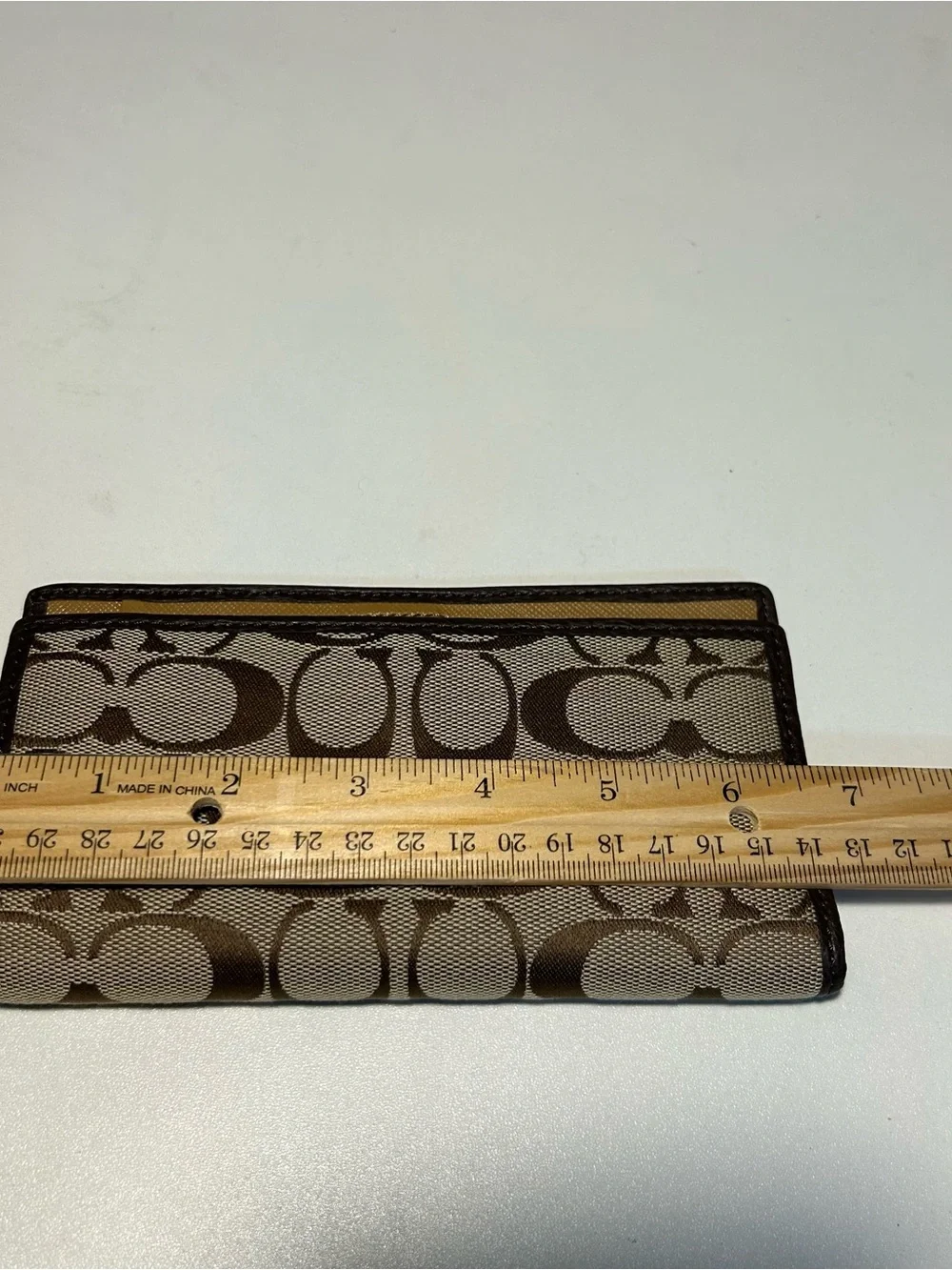 Coach Signature CC Khaki Brown Checkbook Cover Wallet Pen Holder